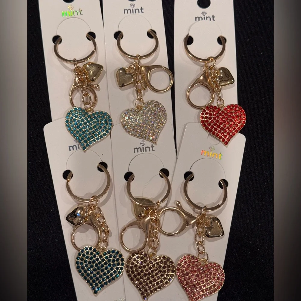 BAG CHARM Gold and Green Crystal Heart Keychain 3.5 inch